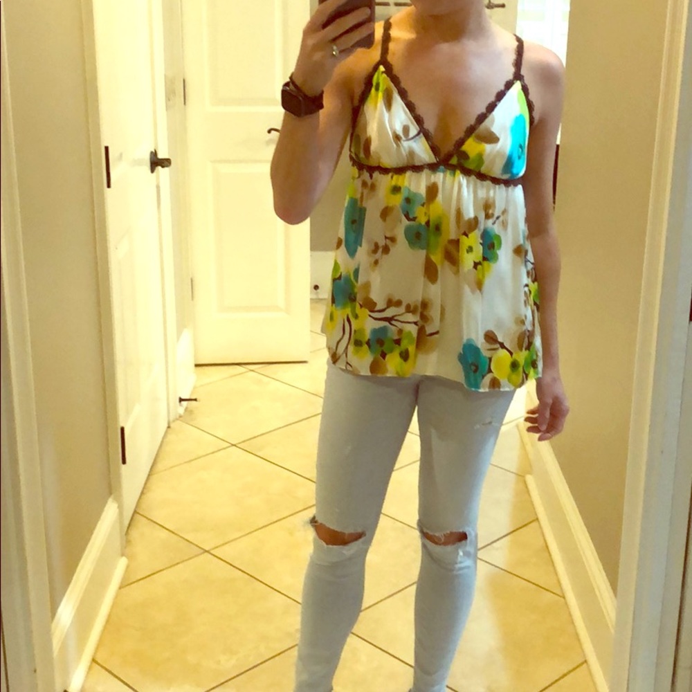 Milly floral silk top with zip up size 4